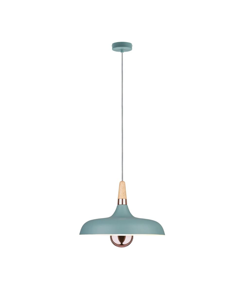 Transitorio Movimiento otoño Turquoise blue Nordic ceiling lamp with wood and copper detail 20W E14