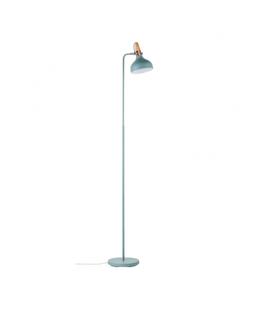 Lámpara de pie 158cm nórdica azul turquesa con detalle en madera y cobre 20W E14