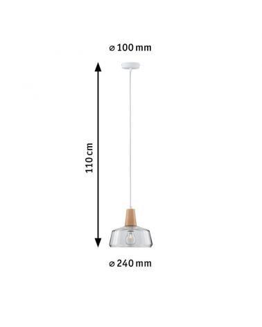 Lámpara de techo 24cm campana cristal detalle madera 20W E27