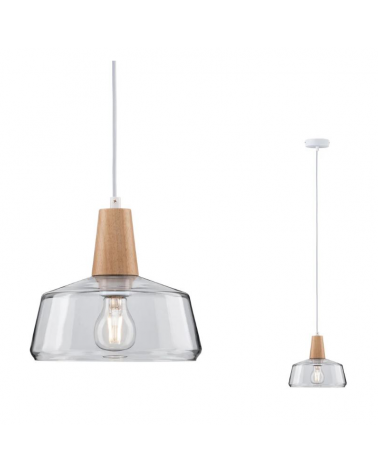 Lámpara de techo 24cm campana cristal detalle madera 20W E27