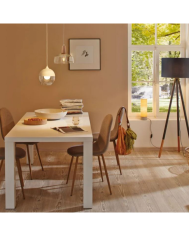 Lámpara de techo 24cm campana cristal detalle madera 20W E27