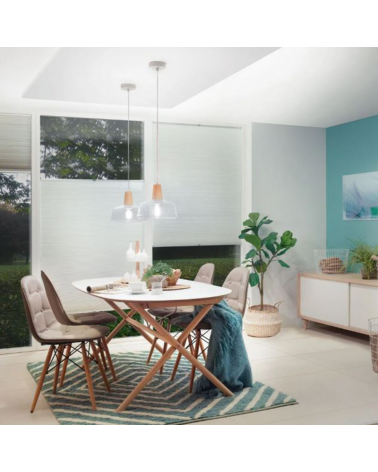 Lámpara de techo 24cm campana cristal detalle madera 20W E27