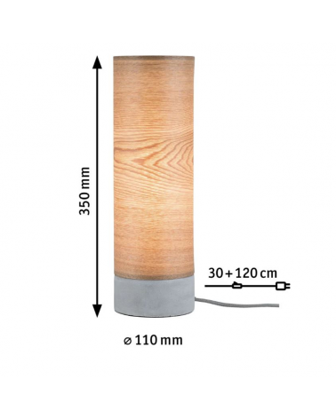 Table lamp 35cm high with shade in wood and gray concrete 20W E14