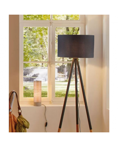 Lámpara de mesa de 35cm de alto con pantalla en madera y hormigón color gris 20W E14