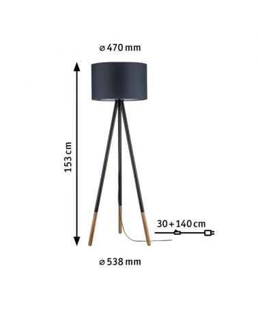 Lámpara de pie 153cm nórdica pantalla gris con 3 patas de madera 20W E27
