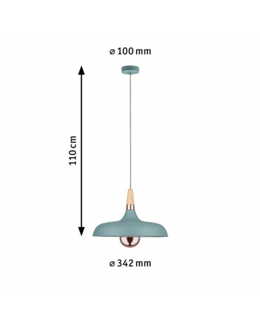 Lámpara de techo nórdica azul turquesa con detalle en madera y cobre 20W E14