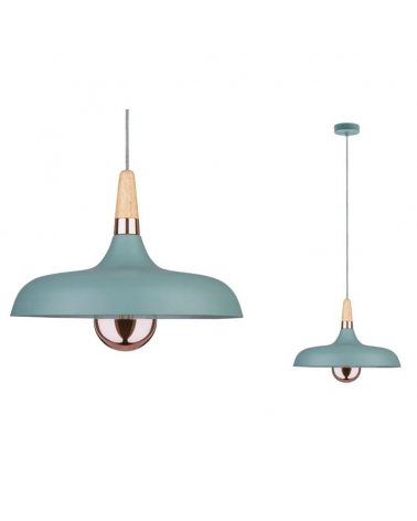 Lámpara de techo nórdica azul turquesa con detalle en madera y cobre 20W E14