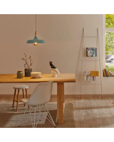 Lámpara de techo nórdica azul turquesa con detalle en madera y cobre 20W E14
