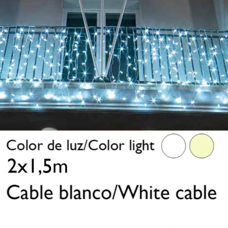 Cortina de LEDs 2x1,5m cable blanco empalmable con 150 leds IP65 apta para exterior