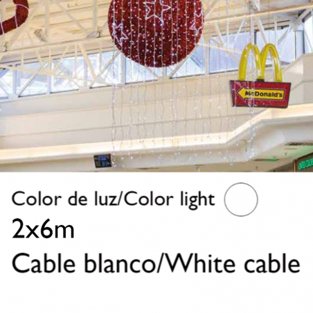 LED curtain 2x6m white splicable cable with 600 leds IP65 suitable for outdoor use