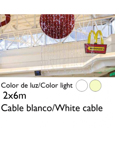 Cortina de LEDs 2x6m cable blanco empalmable con 600 leds IP65 apta para exterior