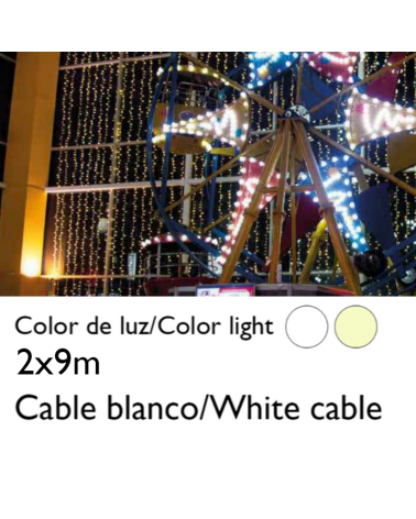 Cortina de LEDs 2x9m cable blanco con 900 leds IP65 apta para exterior