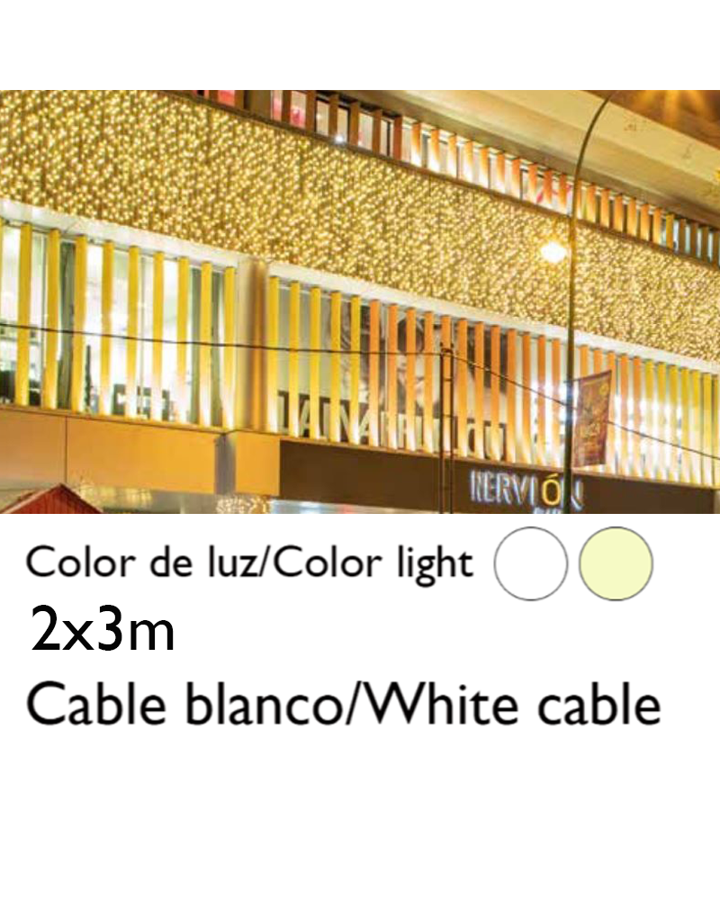 Cortina de LEDs 2x3m cable blanco empalmable efecto flashing con 300 leds IP65 apta para exterior