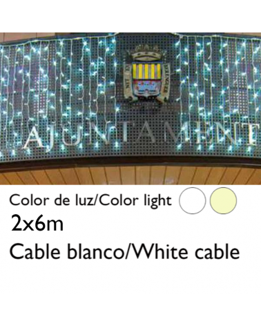 Cortina de LEDs 2x6m cable blanco empalmable efecto flashing con 600 leds IP65 apta para exterior