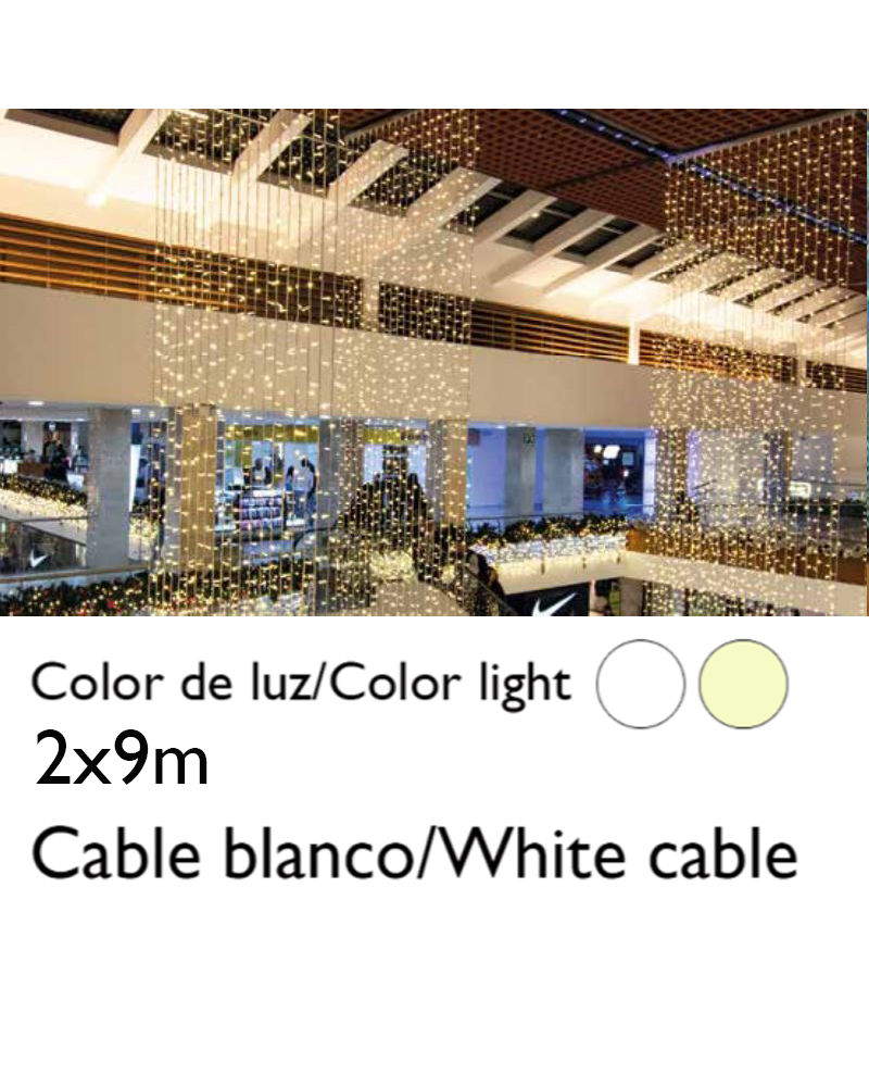 Cortina de LEDs 2x9m cable blanco efecto flashing con 900 leds IP65 apta para exterior