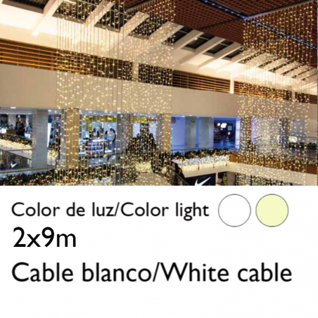 Cortina de LEDs 2x9m cable blanco efecto flashing con 900 leds IP65 apta para exterior