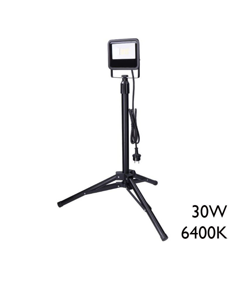 Portable 30W LED spotlight on adjustable tripod 2370Lm 6400K suitable for outdoor use IP65