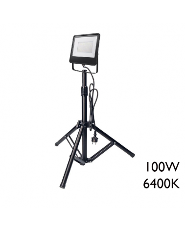 Portable 100W LED spotlight on adjustable tripod 8000Lm 6400K suitable for outdoor use IP65