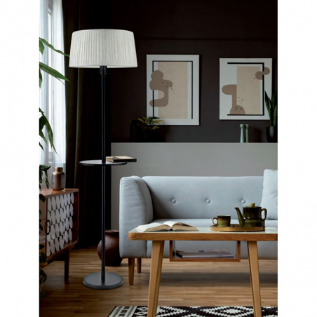 Floor lamp 140cm in black metal and beige fabric lampshade E27 40W