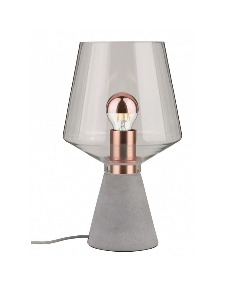Lámpara de mesa 35cm base de hormigón gris y pantalla de cristal 20W E27