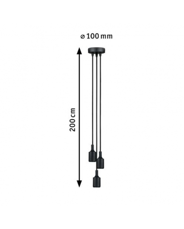 Lámpara 3 pendel cilindro en silicona y metal acabado negro 3x20W E27
