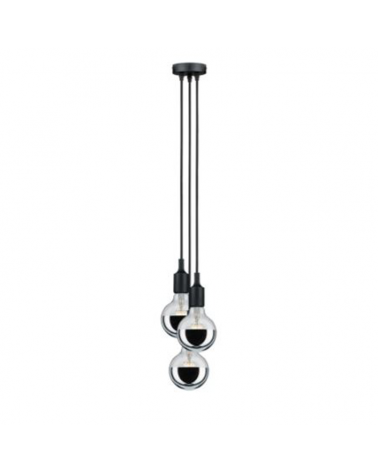 Lámpara 3 pendel cilindro en silicona y metal acabado negro 3x20W E27