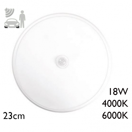 Plafón 18W LED diámetro 23cm color blanco alta luminosidad con sensor de presencia