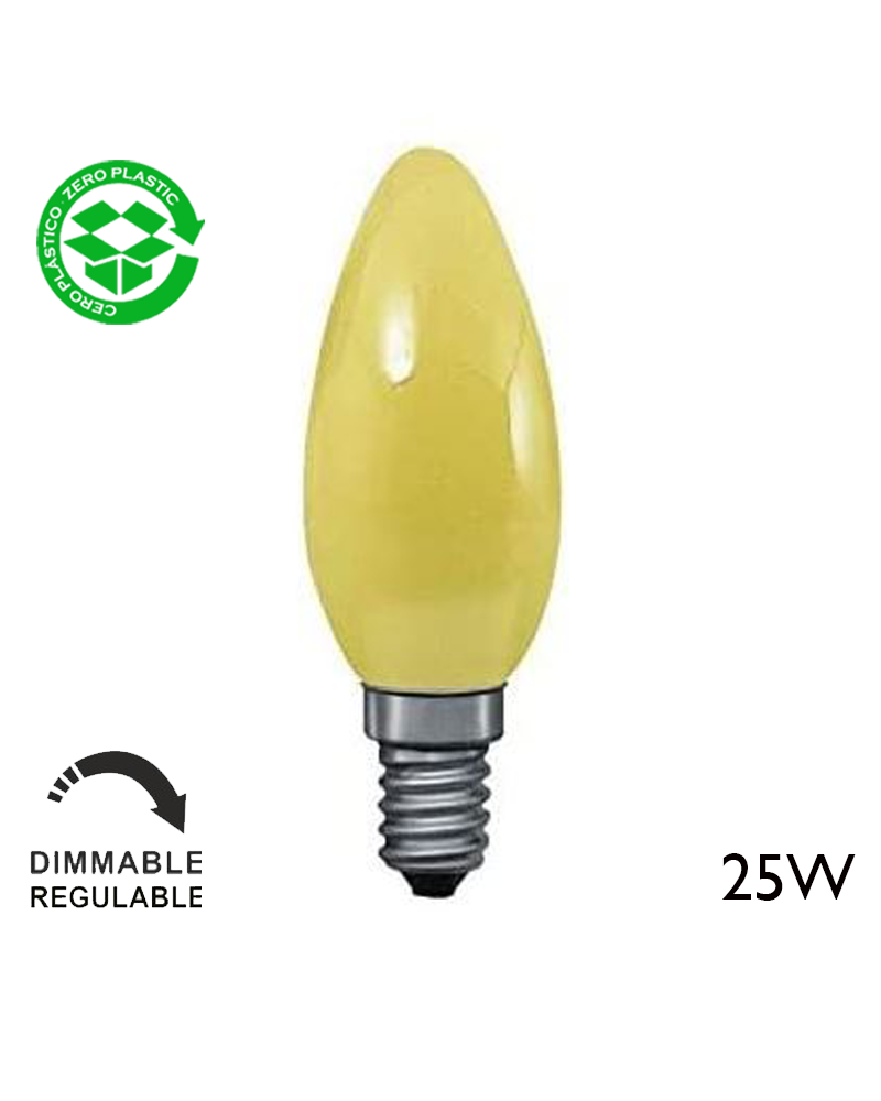 Lampara incandescente vela 25W E14 cristal amarillo