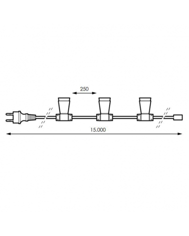 Festoon light of 60 E14 lampholders 15 meters suitable for outdoor use IP44