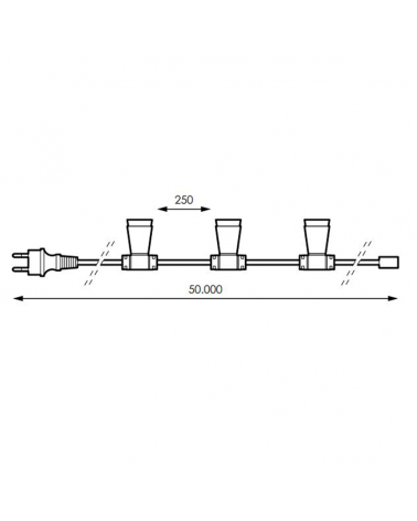 Festoon light of 200 E14 lampholders 50 meters suitable for outdoor use IP44
