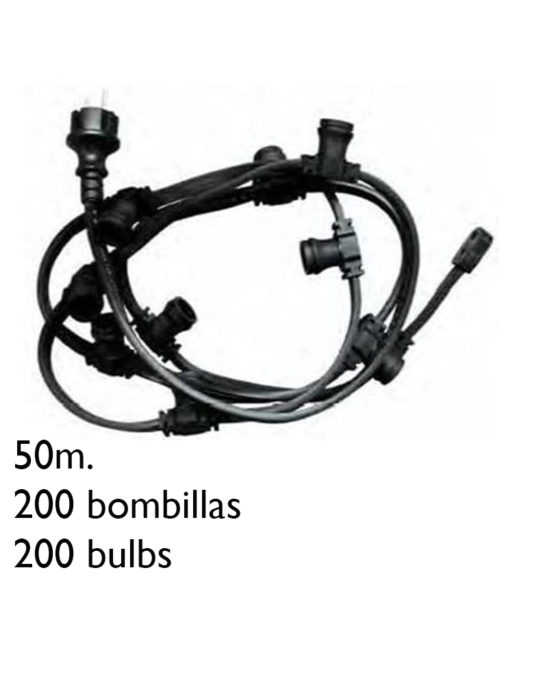 Festoon light of 200 E14 lampholders 50 meters suitable for outdoor use IP44