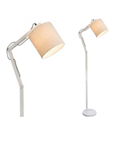Floor lamp 117cm 60W beige articulated in wood and metal with lampshade for E27 screw bulb