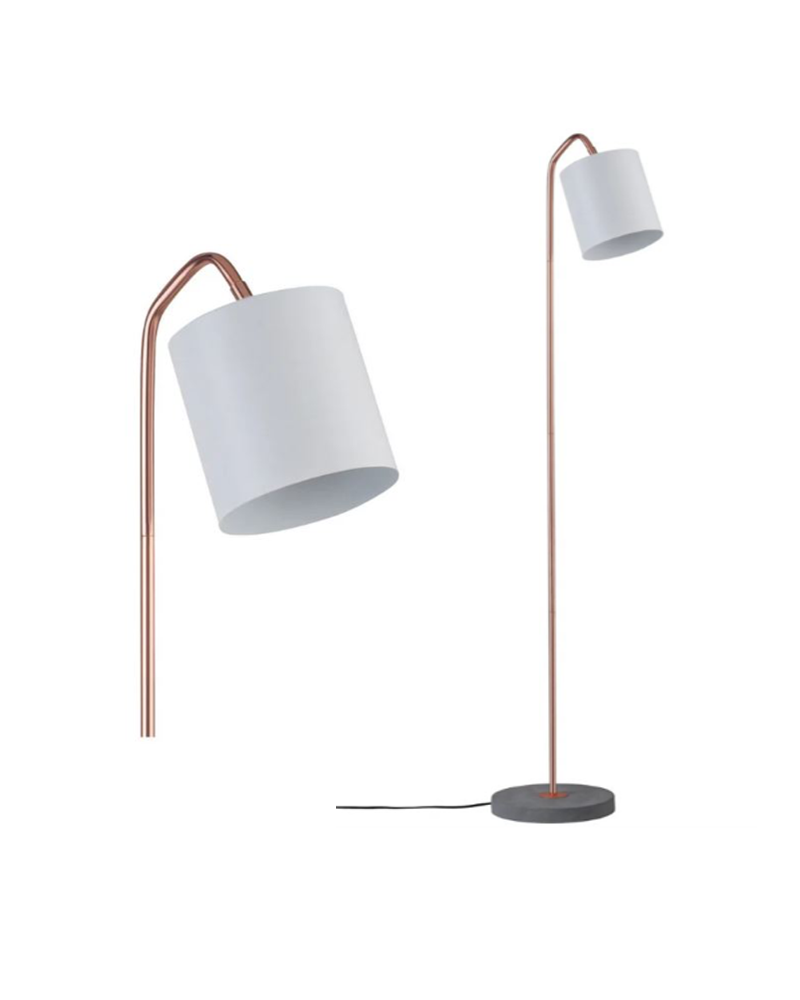 Lámpara de pie 137cm 20W E27 hormigón y metal blanco y cobre mate
