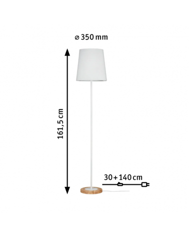 Lámpara de pie 165cm 20W E27 acabado blanco con pantalla tela y  base de madera