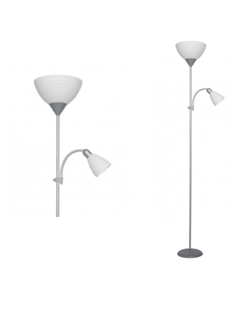 Silver Floor lamp 180cm with acrylic lampshade 1 X 60W E-27 and reading light 1 X 40W E14