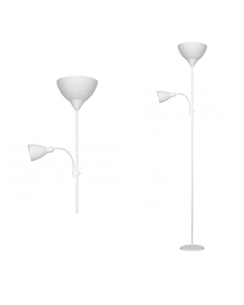 Lámpara de pie color blanco 180cm con pantalla acrílico 1 X 60W E-27  y luz de lectura 1 X 40W E14