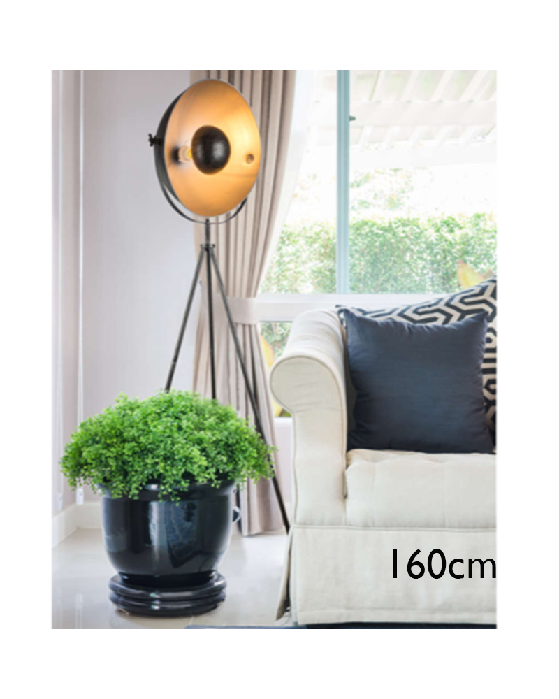 Galileo floor lamp 160cm 60W E27 oscillating black and copper shade with height tripod