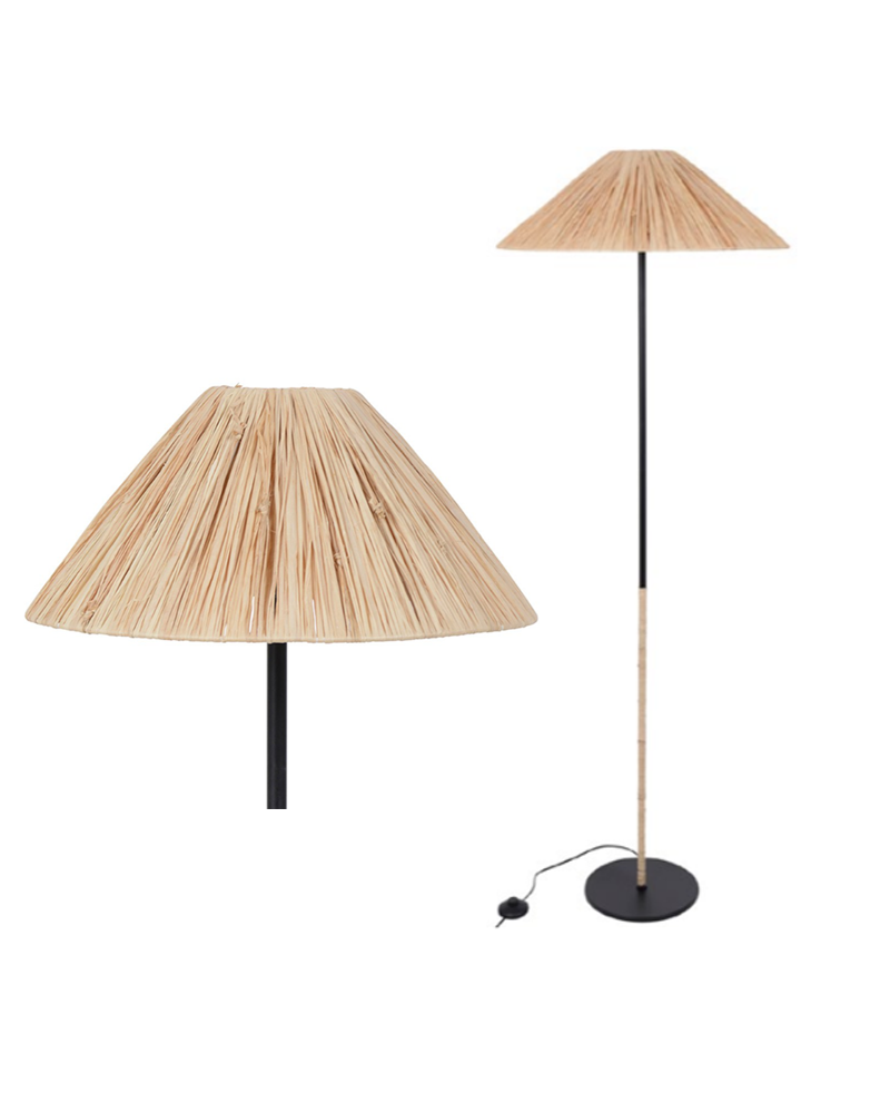 Floor lamp 160cm in metal and braided natural raffia E27 40W