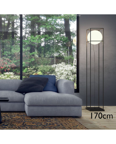 Floor lamp 170cm iron with black finish and opal glass sphere 20W E27