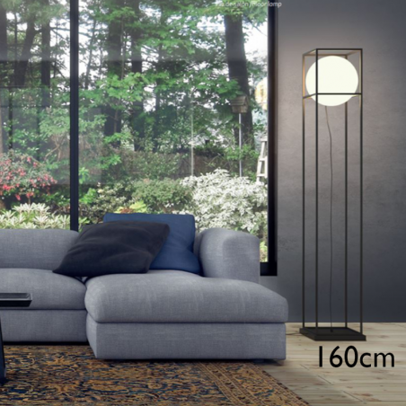 Floor lamp 160cm iron with black finish and opal glass sphere 20W E27
