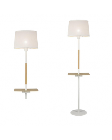 Floor lamp 152.5cm white and wood with support and E27 20W USB charger