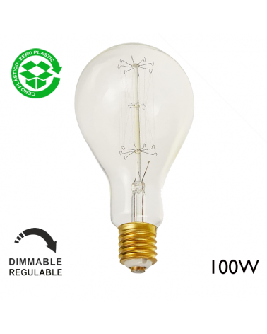 Vintage standard XL 130mm bulb. incandescent spiral Vertical E40 100W dimmable