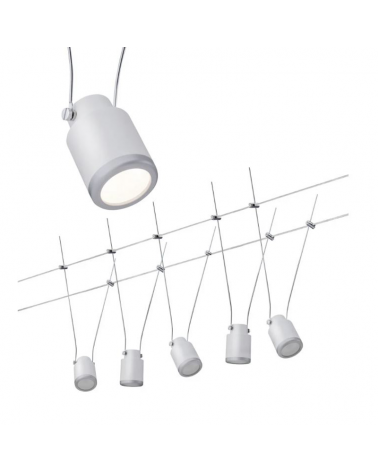 Sistema de cable blanco y cromo mate con LED 5x4W