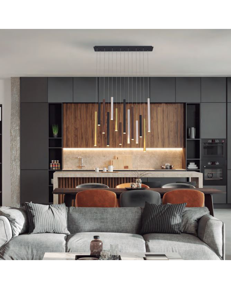 Lámpara de techo colgante LED 14 pantallas tubo diferentes acabados 84W 3000K