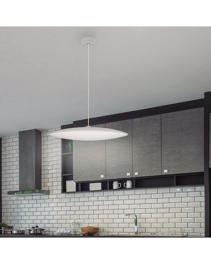 Lámpara de techo colgante LED pantalla plana 46cm acabado blanco 50W
