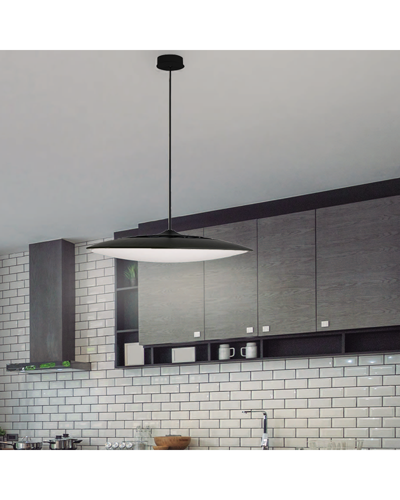 Lámpara de techo colgante LED pantalla plana 46 cm acabado negro 50W