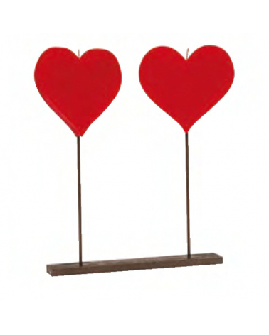 Double heart candle with a 23cm high forging base