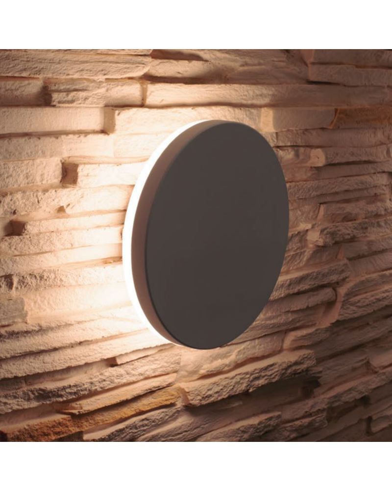 Aplique de exterior redondo LED 15cm 9,6W 3000K de aluminio luz trasera IP54
