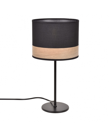 Lámpara de mesa de 36cm pantalla de algodón acabado negro decoración madera E14 40W
