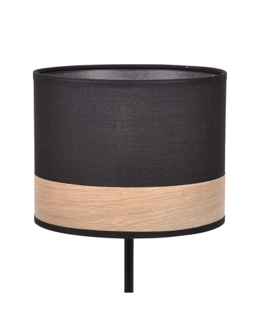 Lámpara de mesa de 36cm pantalla de algodón acabado negro decoración madera E14 40W